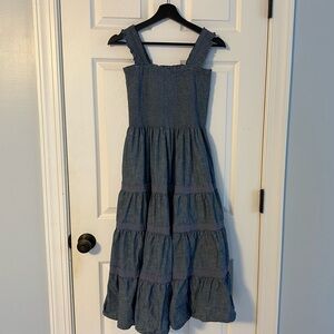 Lands' End 100% Cotton Smocked Top, Tiered Chambray Midi Dress